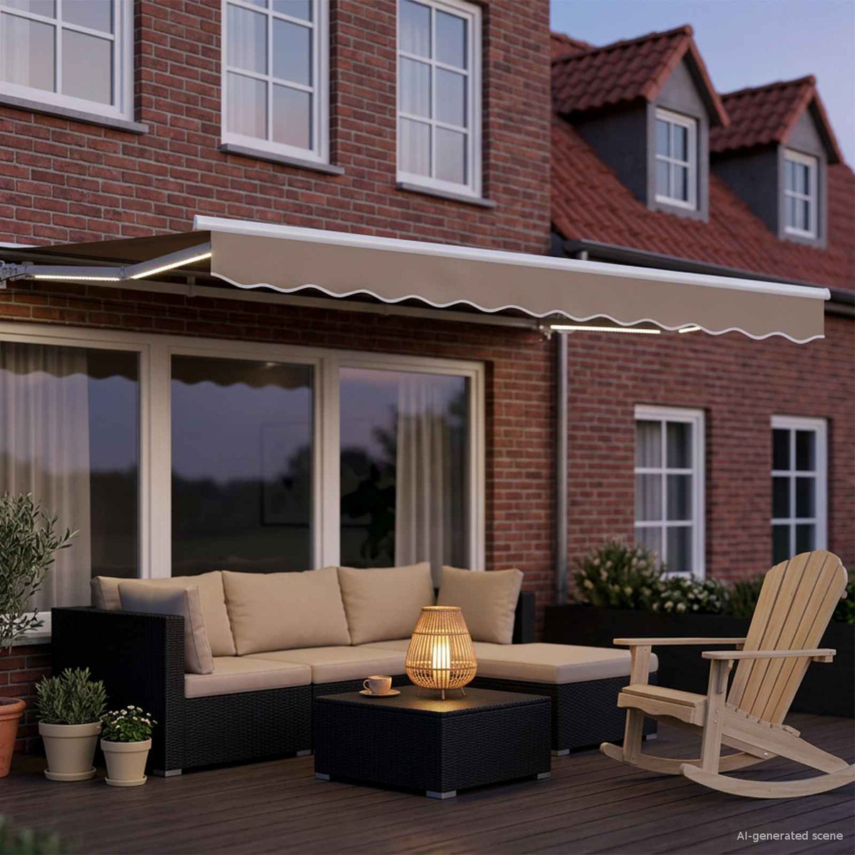 vidaXL Manual Awning Frame with LEDs Beige and White 3 x 2.5 m 3