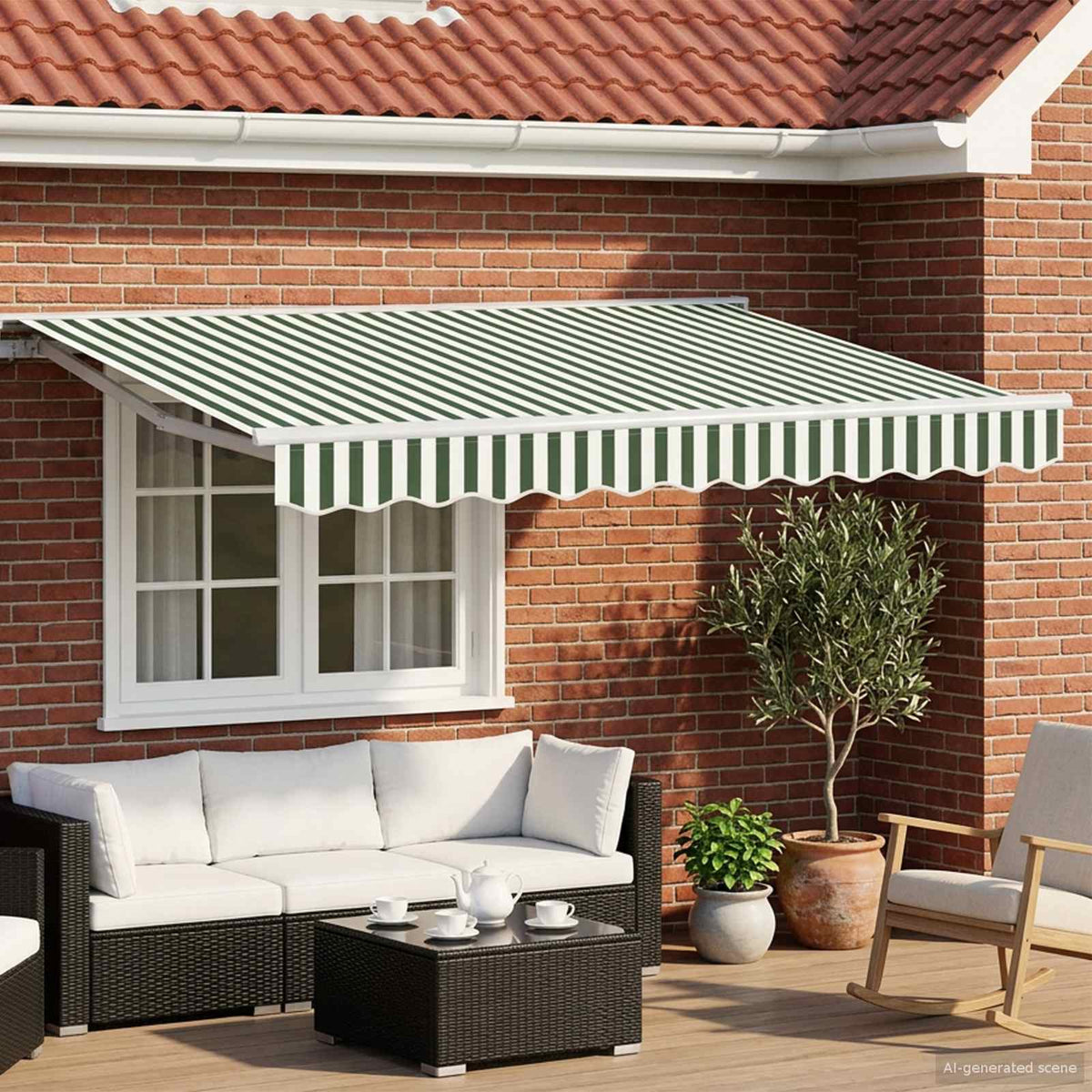 vidaXL Manual Awning Frame with LEDs Green and White 3 x 2.5 m 1