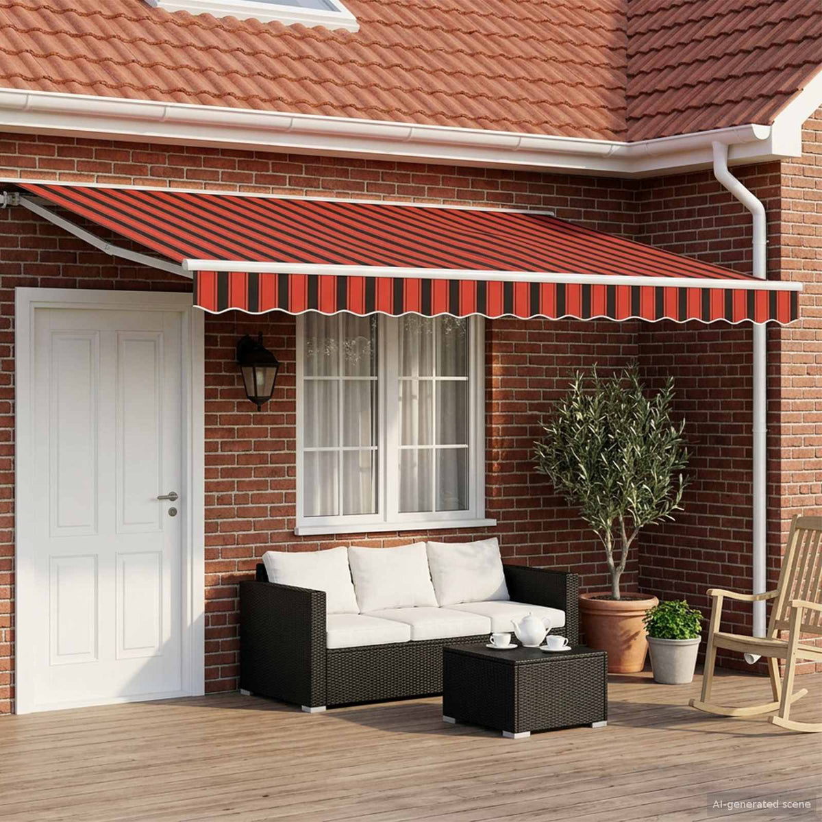Solar Electric Awning 4.5 x 3 m Stripe White Orange and black