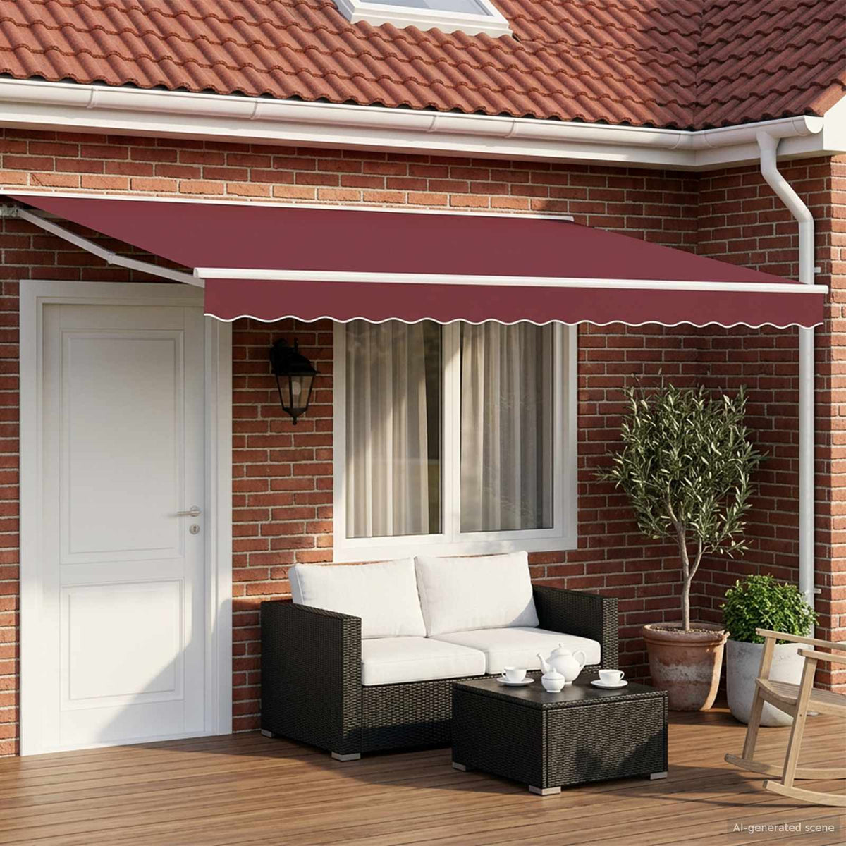 Solar Electric Awning 4.5 x 3 m Stripe White Burgundy