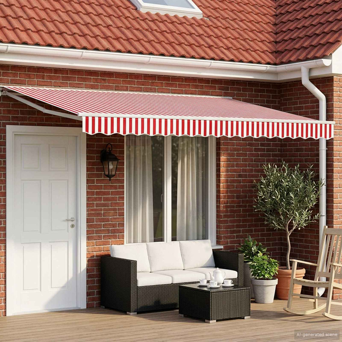 Solar Electric Awning 4.5 x 3 m Stripe White Red and white