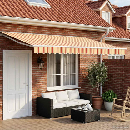 Solar Electric Awning 4.5 x 3.5 m 100% Polyester White Yellow and orange