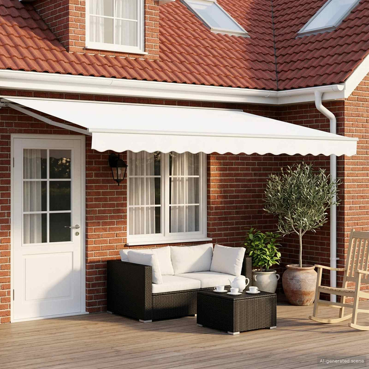Solar Electric Awning 4.5 x 3.5 m 100% Polyester White White