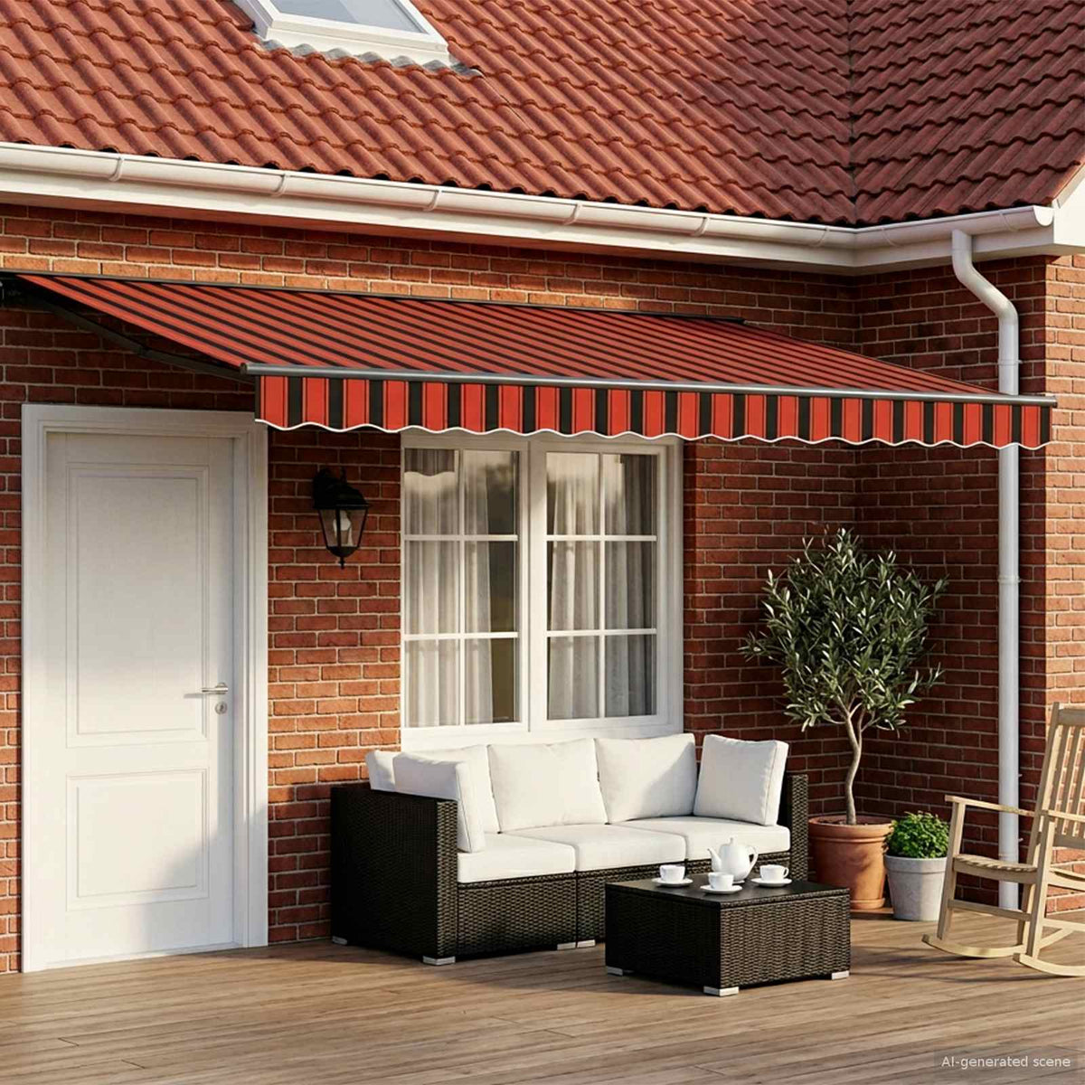 Solar Electric Awning 5 x 3.5 m 100% Polyester Anthracite Orange and black