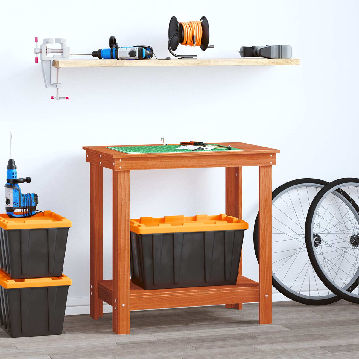 Work Bench Solid Wood Pine Wax brown 80 x 50 x 80 cm