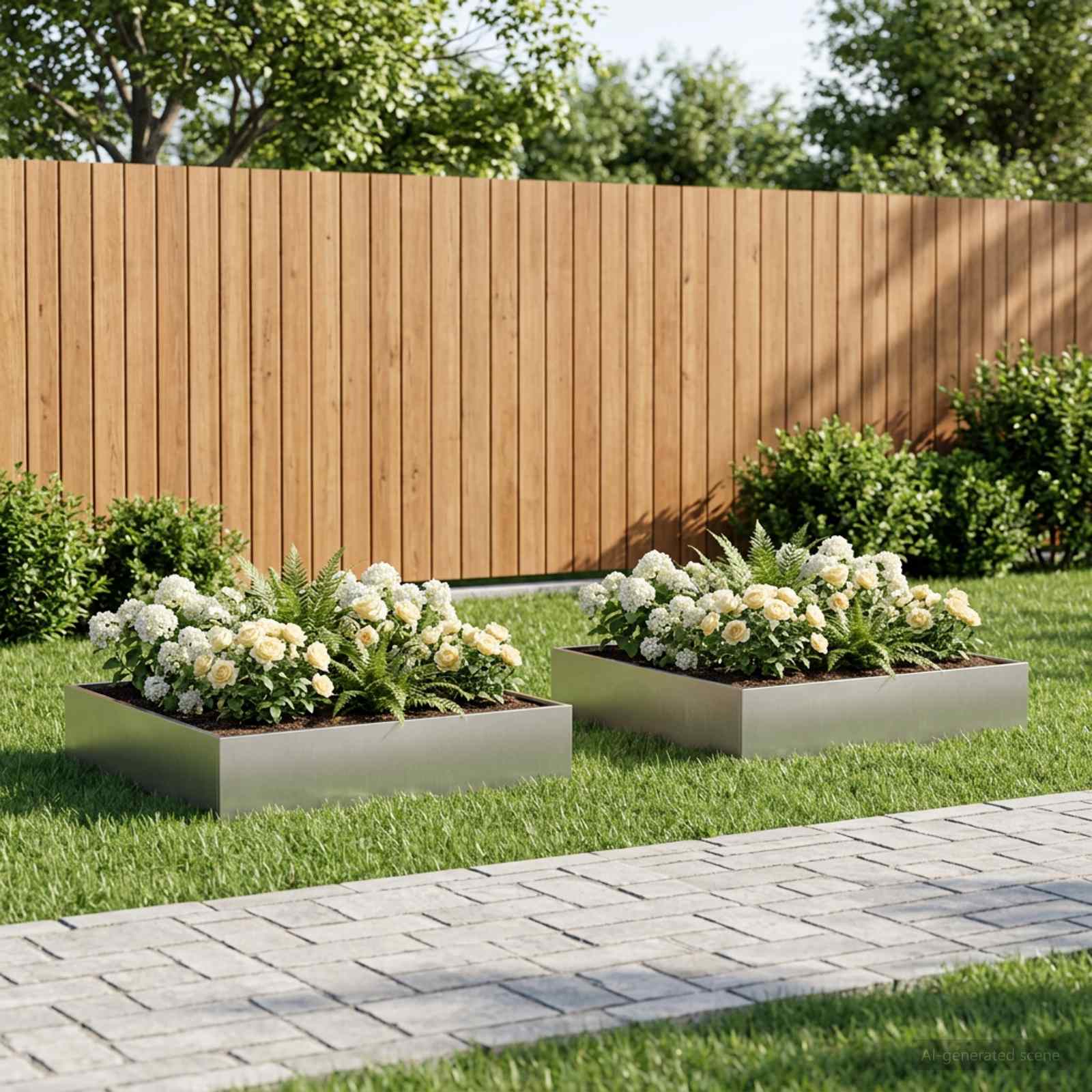 vidaXL Garden Planter 2 pcs Silver 100 x 100 x 20 cm Stainless Steel 1