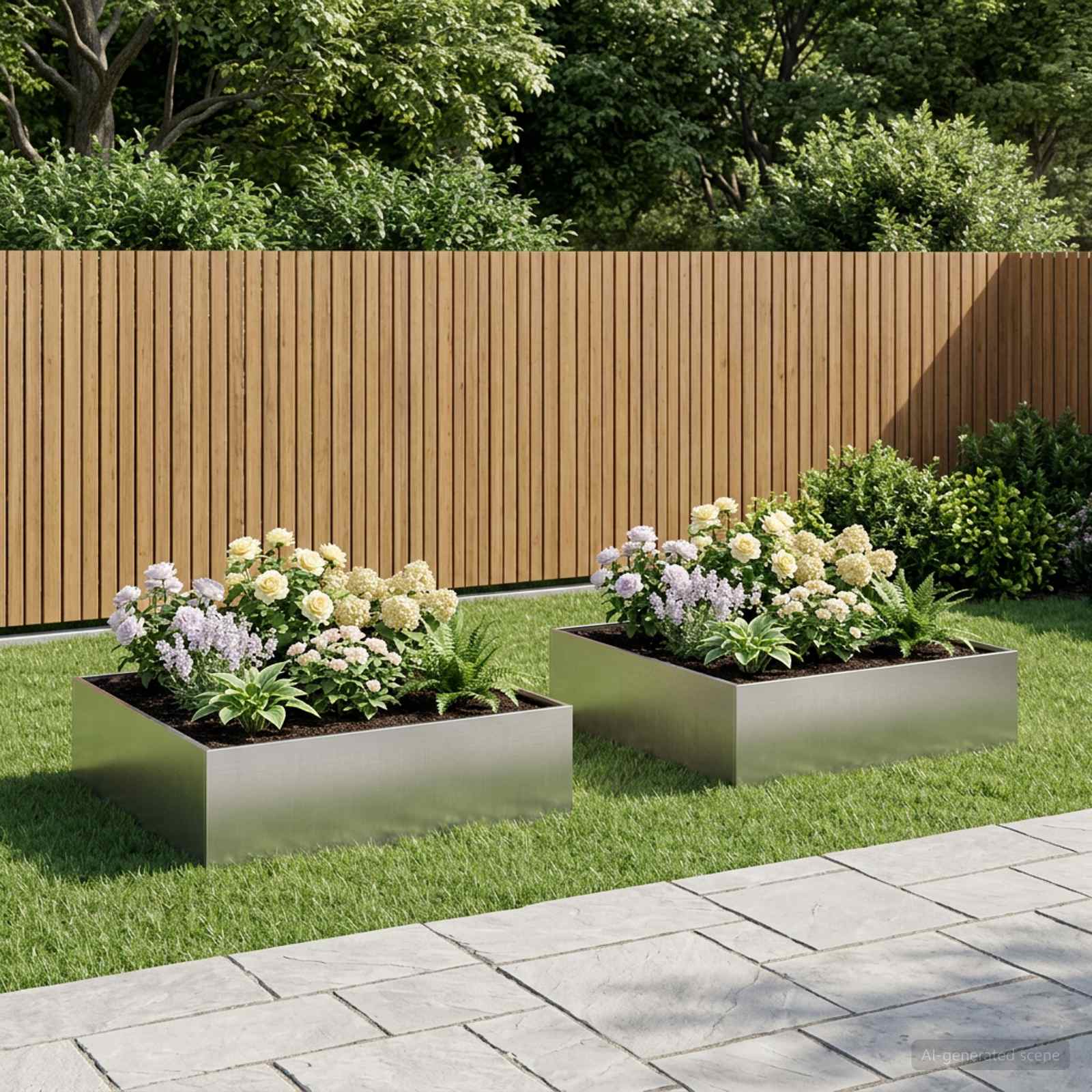 vidaXL Garden Planter 2 pcs Silver 100 x 100 x 30 cm Stainless Steel 1