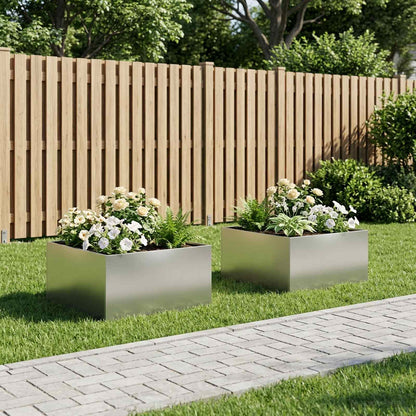 vidaXL Garden Planter 2 pcs Silver 80 x 80 x 40 cm Stainless Steel 1