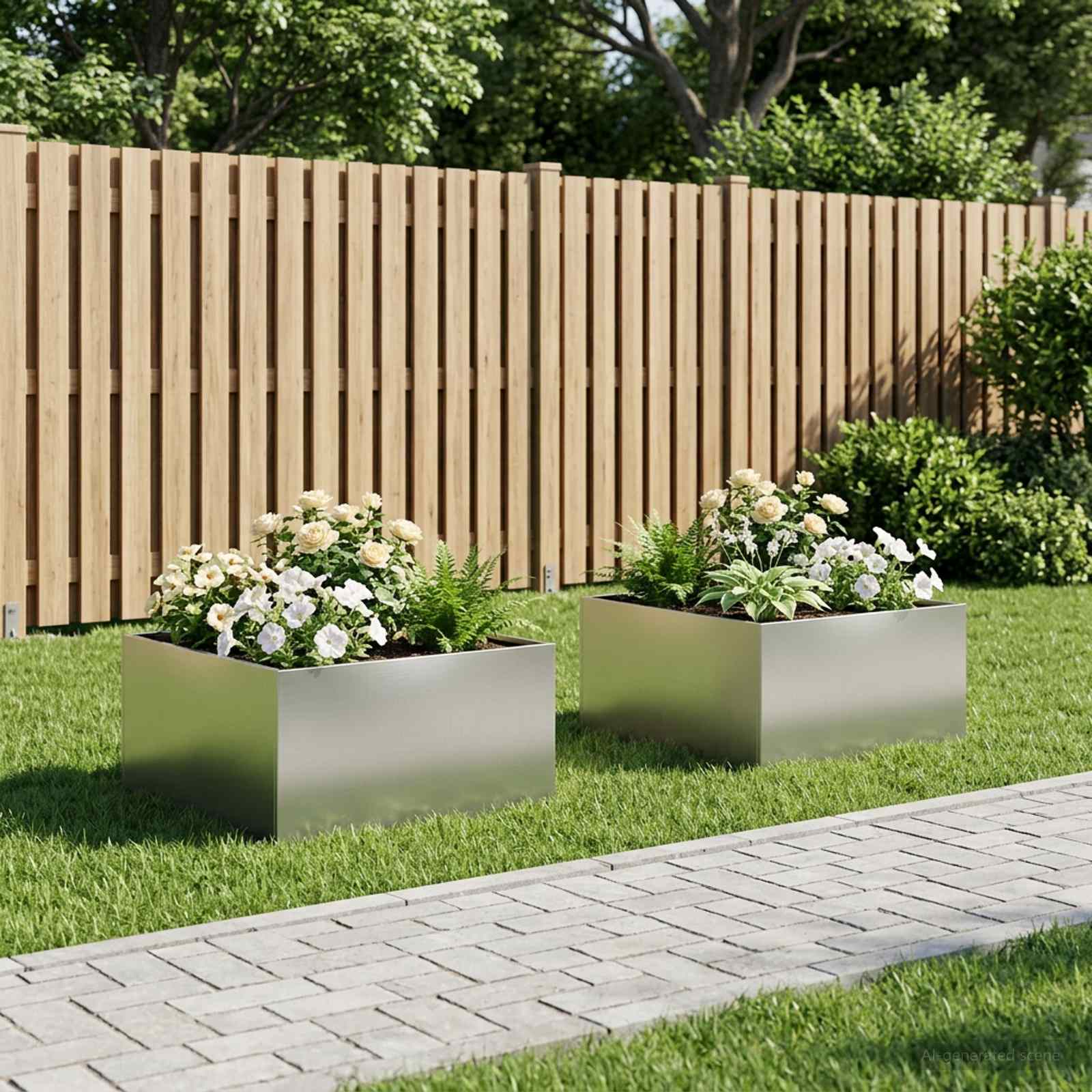 vidaXL Garden Planter 2 pcs Silver 100 x 100 x 40 cm Stainless Steel 1