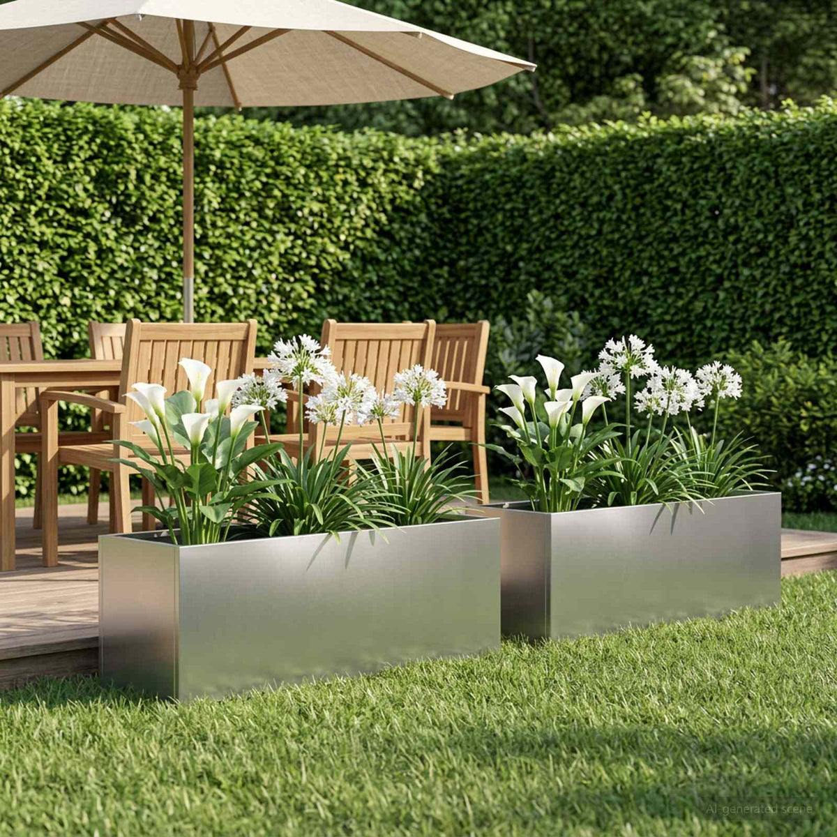 Garden Planter Silver 2 pcs Stainless Steel Depth 30 cm 100 cm 30 cm