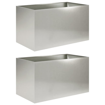 Garden Planter Silver 2 pcs Stainless Steel Depth 50 cm 100 cm 50 cm
