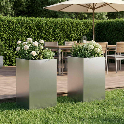 Garden Planter Silver 2 pcs Stainless Steel Depth 30 cm 30 cm 50 cm