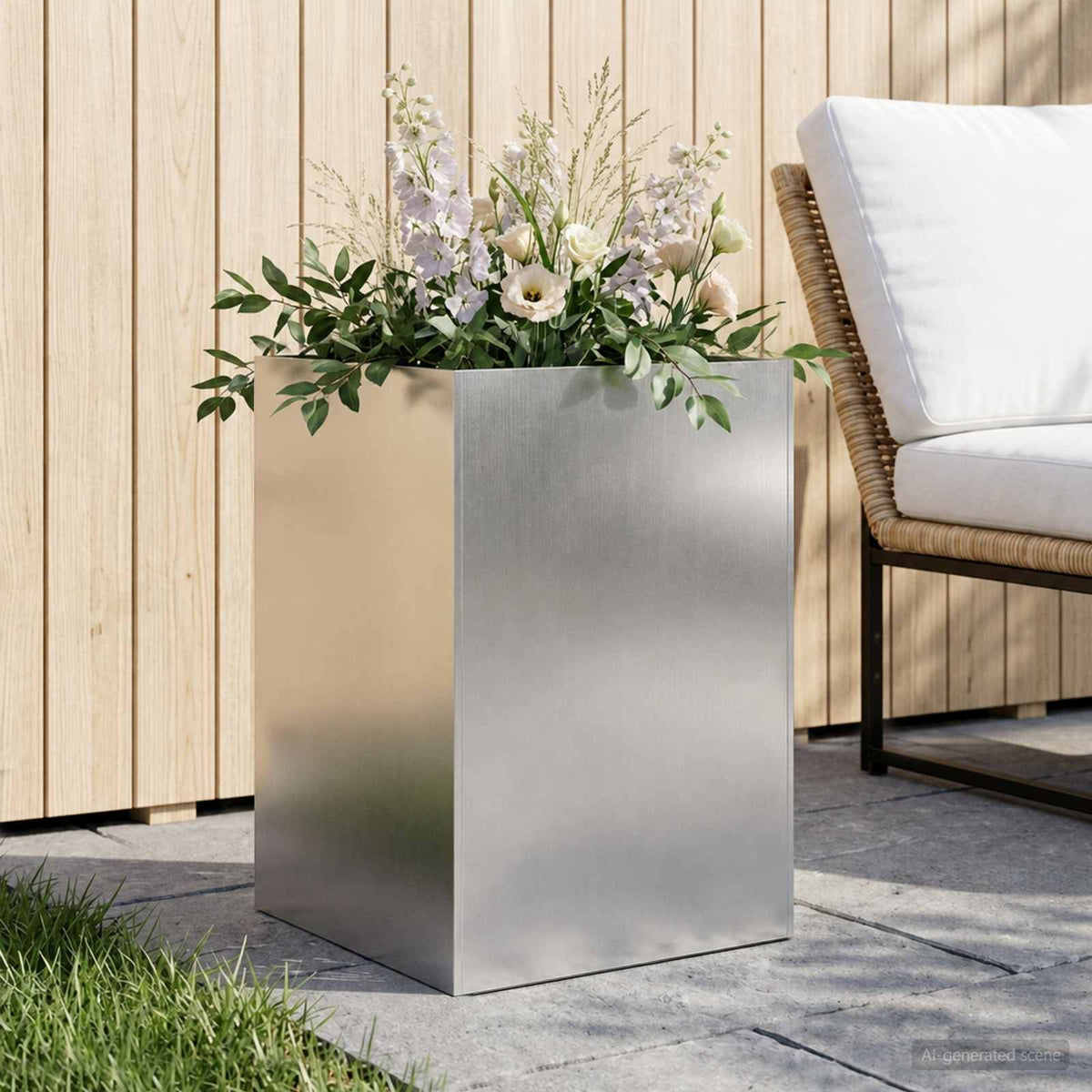 Garden Planter Silver Stainless Steel Height 75 cm 40 cm 40 cm