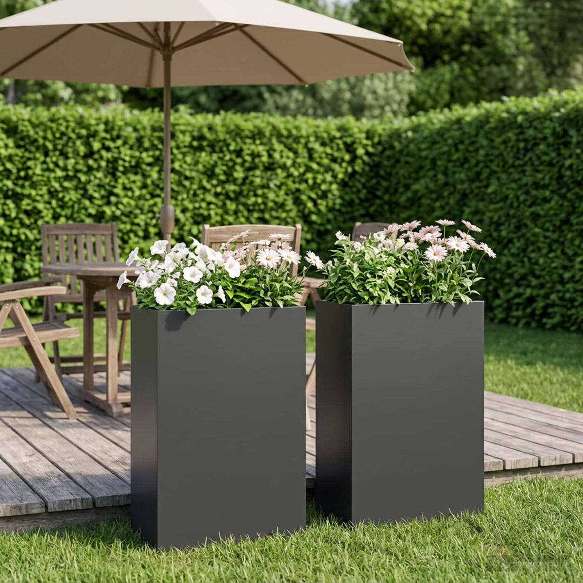 Garden Planter Cold-rolled Steel 2 pcs Black Depth 20 cm 40 cm 75 cm