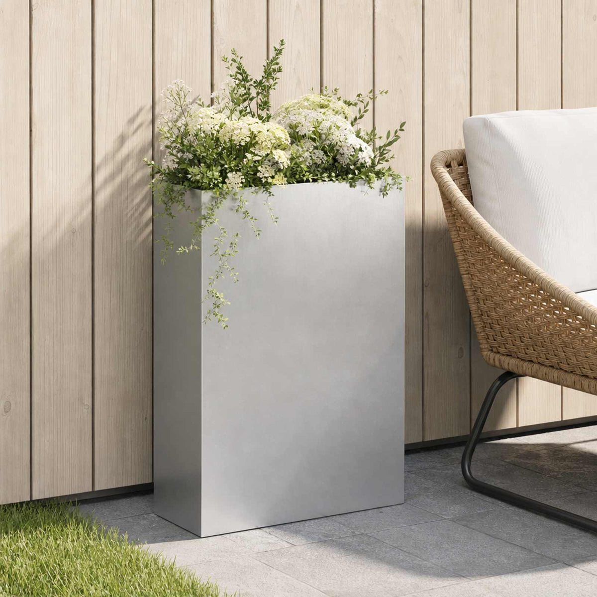 Garden Planter Silver Stainless Steel Height 75 cm 40 cm 20 cm