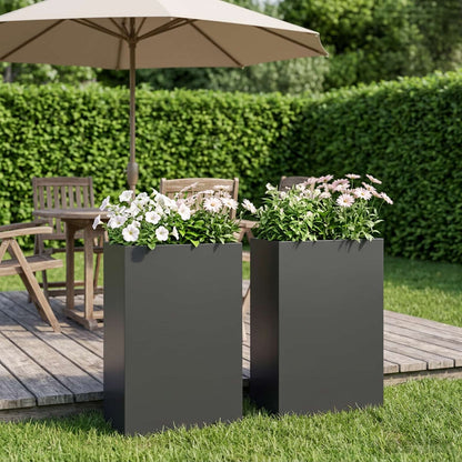 Garden Planter Cold-rolled Steel 2 pcs Black Depth 20 cm 50 cm 75 cm