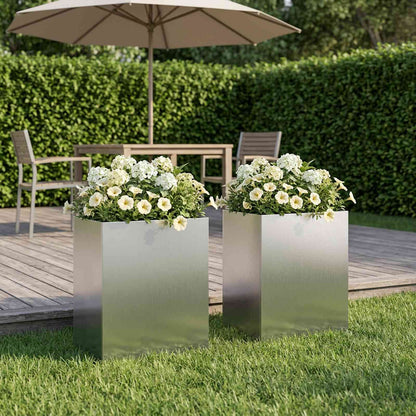 Garden Planter Silver 2 pcs Stainless Steel Depth 30 cm 40 cm 50 cm