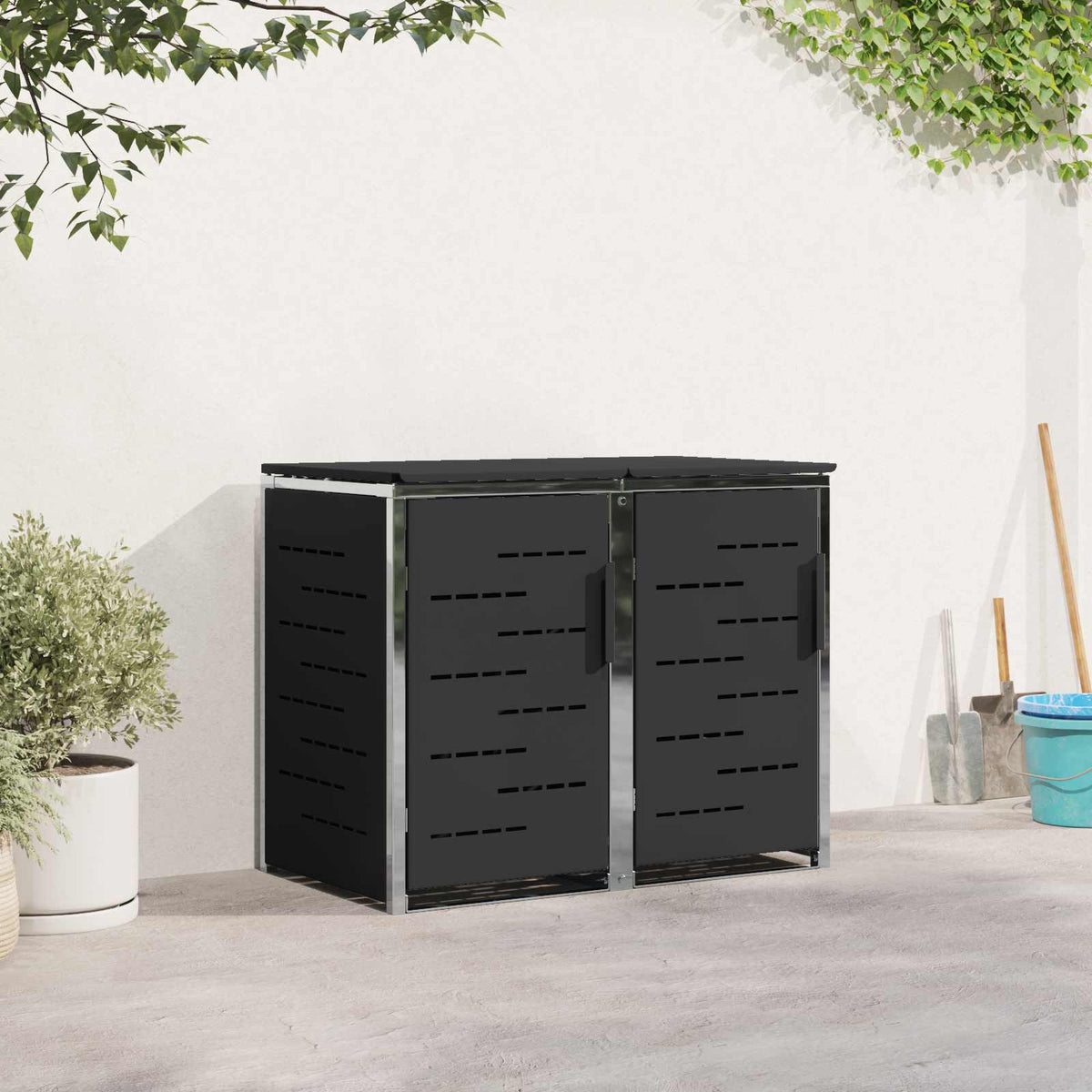 vidaXL Wheelie Bin Storage for 2 Bins 240L Stainless Steel Black 1