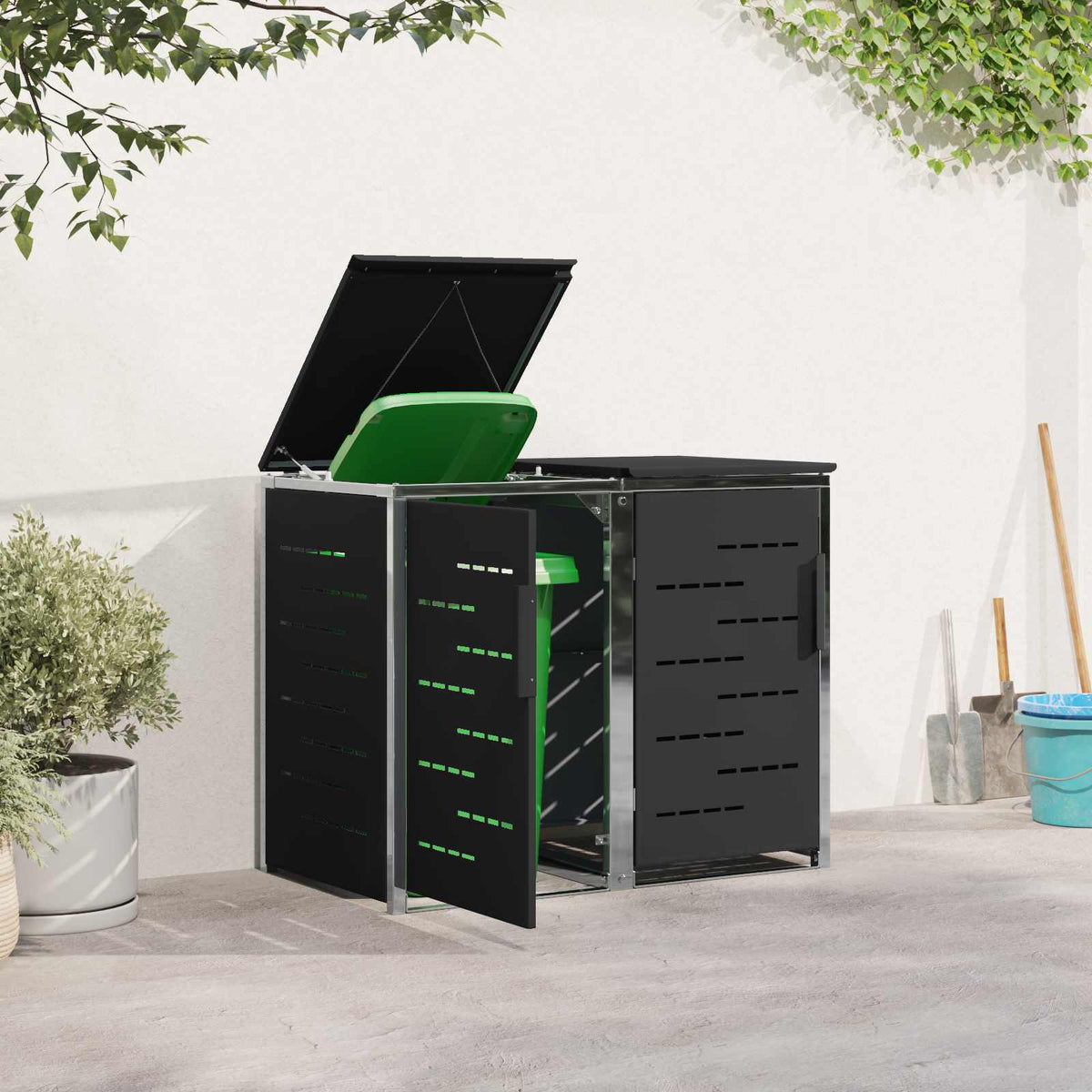 vidaXL Wheelie Bin Storage for 2 Bins 240L Stainless Steel Black 4