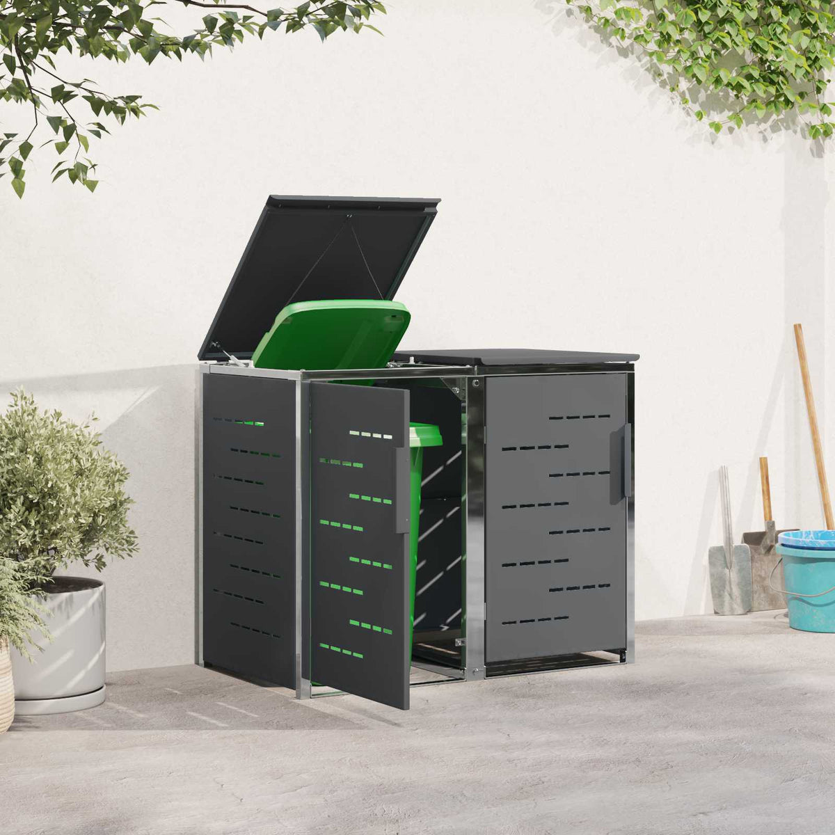 vidaXL Wheelie Bin Storage for 2 Bins 240L Stainless Steel Anthracite 4