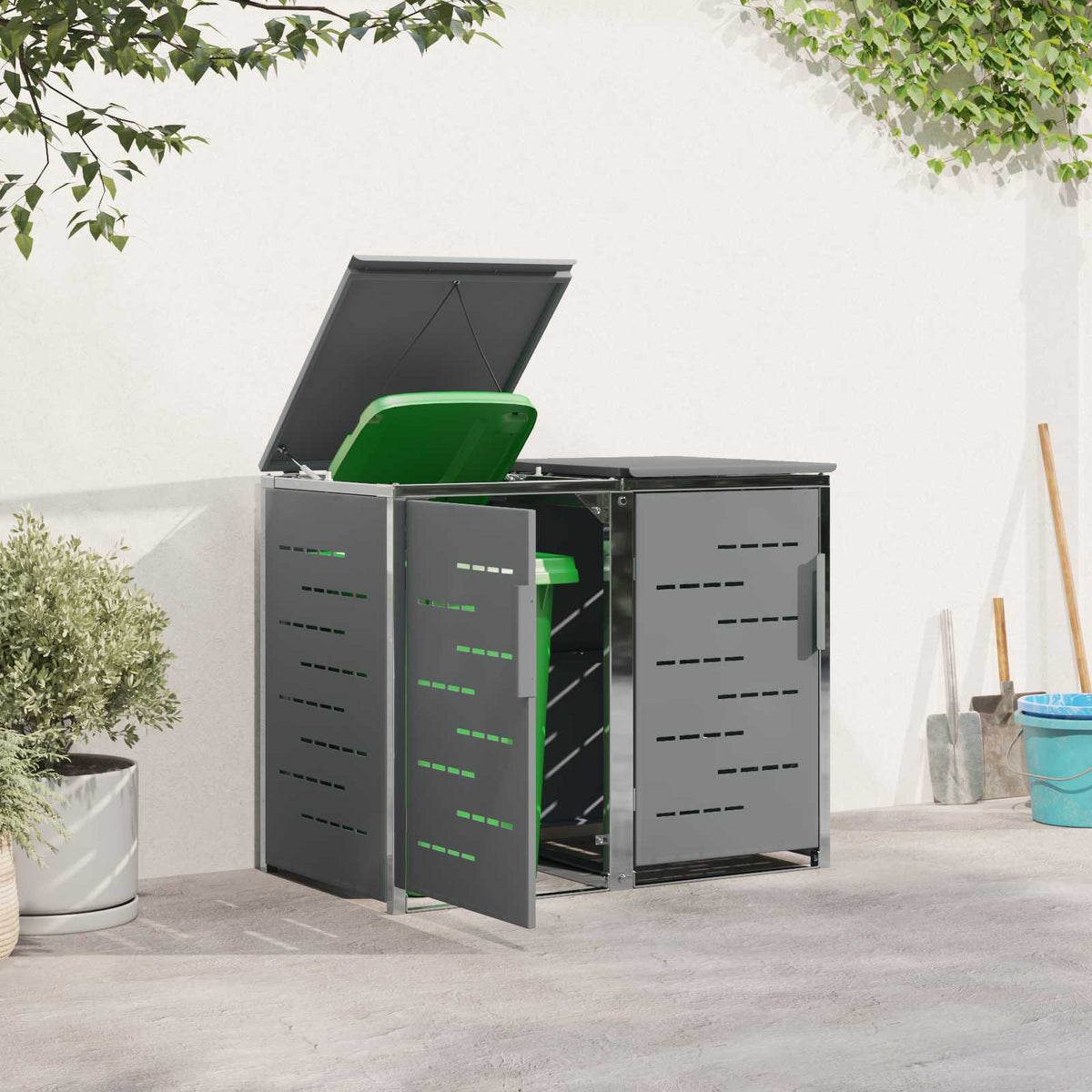 vidaXL Wheelie Bin Storage for 2 Bins 240L Stainless Steel Grey 4