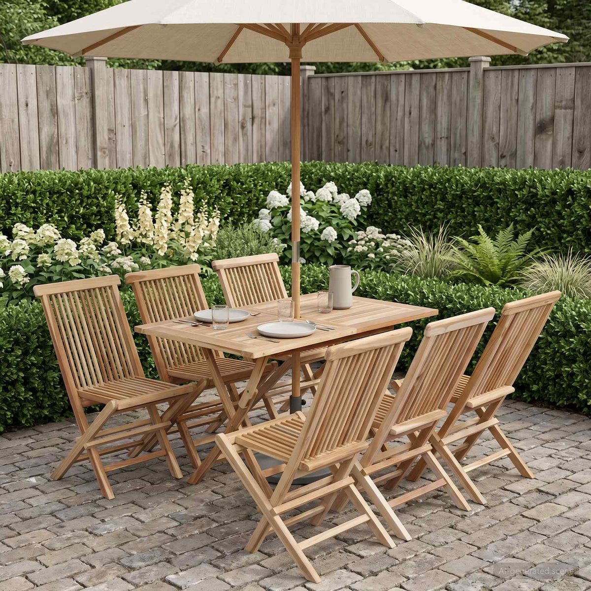 Garden Furniture Set 5 pcs Natural Solid Teak Wood without armrest 6