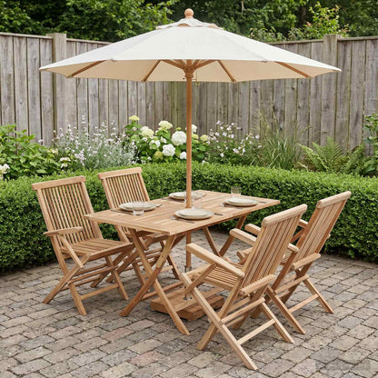 Garden Furniture Set 5 pcs Natural Solid Teak Wood with armrest 4