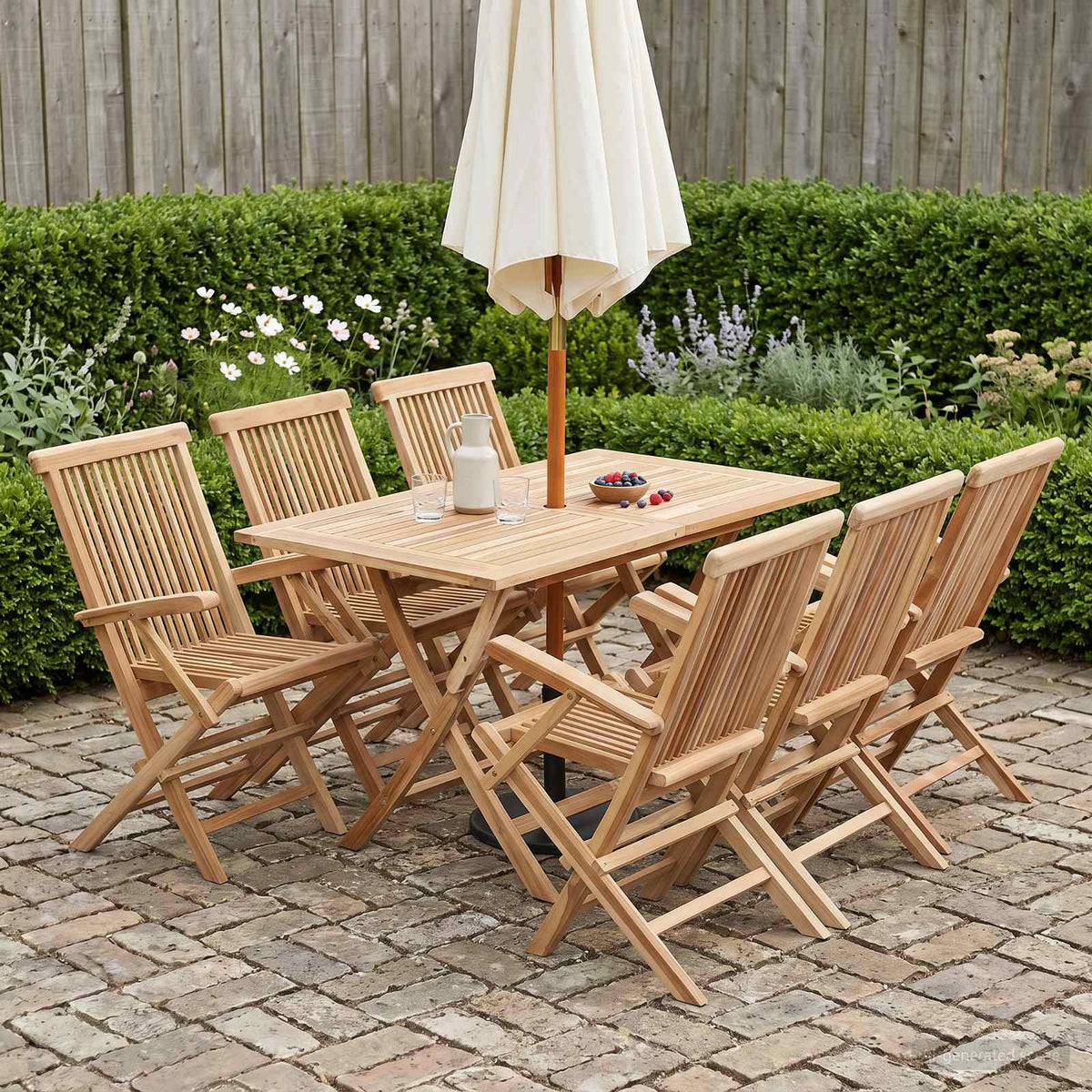 Garden Furniture Set 5 pcs Natural Solid Teak Wood with armrest 6