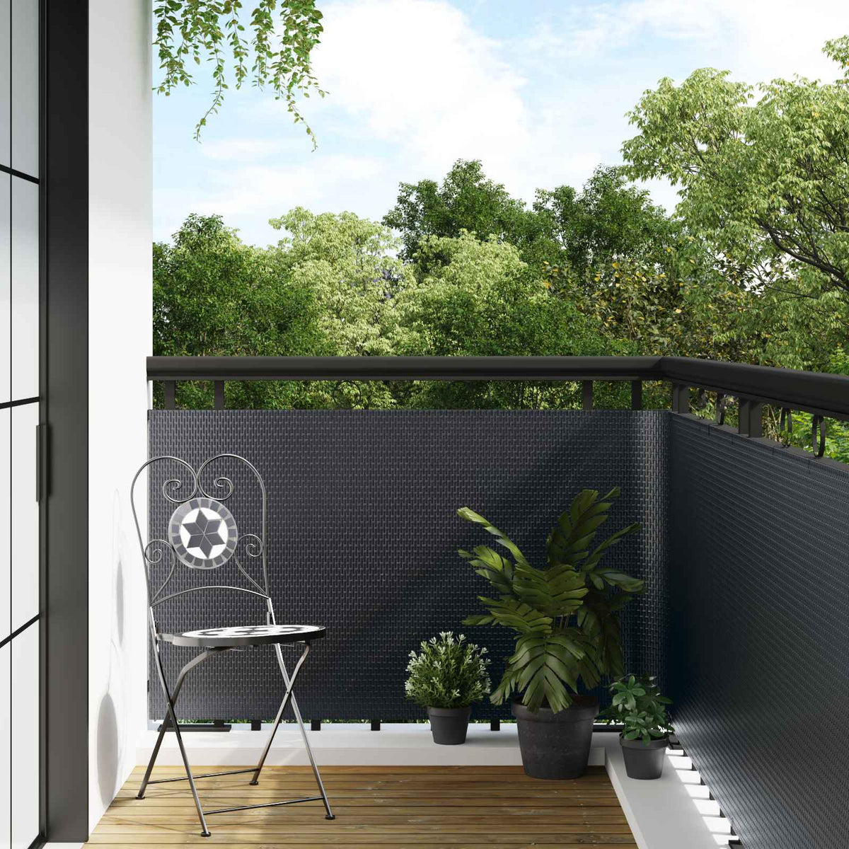 Balcony Screen Poly Rattan Dark grey