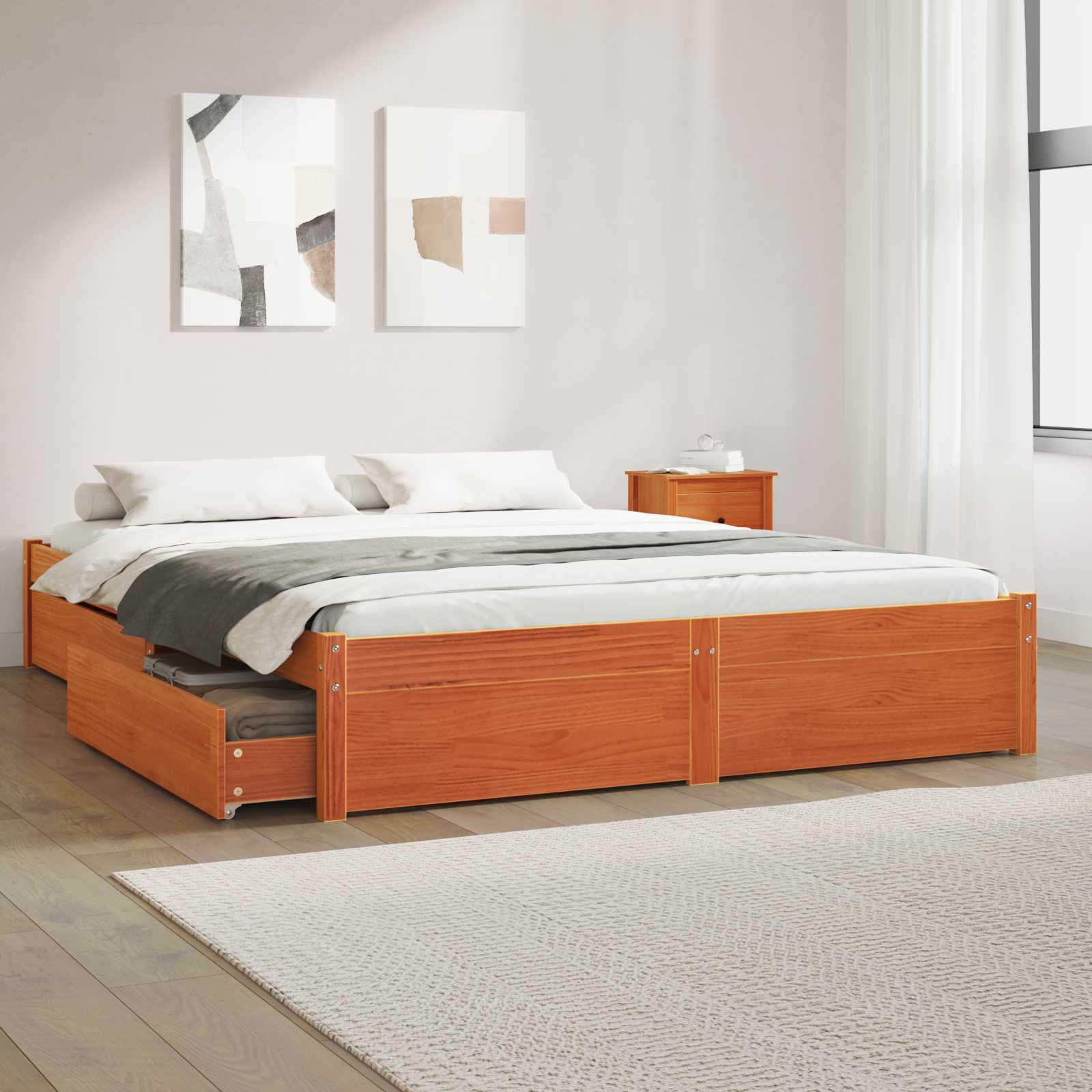 vidaXL Bed Frame with Drawer Wax Brown 120 x 200 cm Solid Pine Wood 1