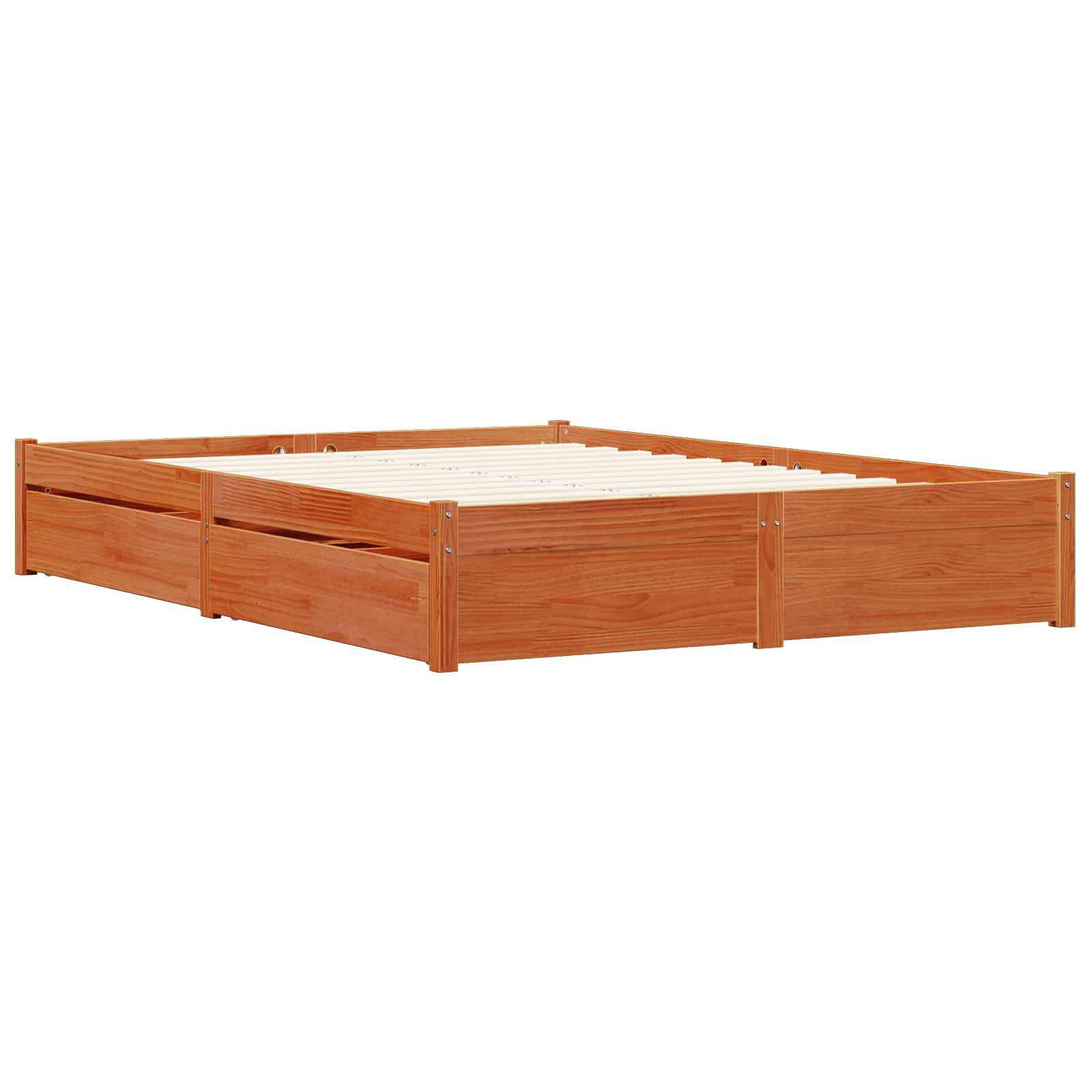 vidaXL Bed Frame with Drawer Wax Brown 120 x 200 cm Solid Pine Wood 3