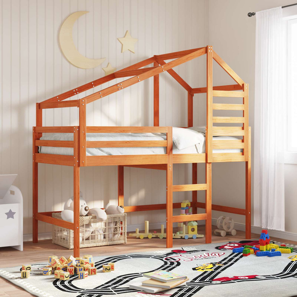 vidaXL Loft Bed Frame Wax Brown 90 x 190 cm Solid Pine Wood 1