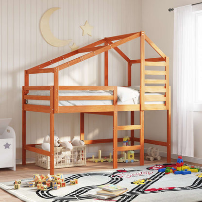 vidaXL Loft Bed Frame Wax Brown 90 x 190 cm Solid Pine Wood 1