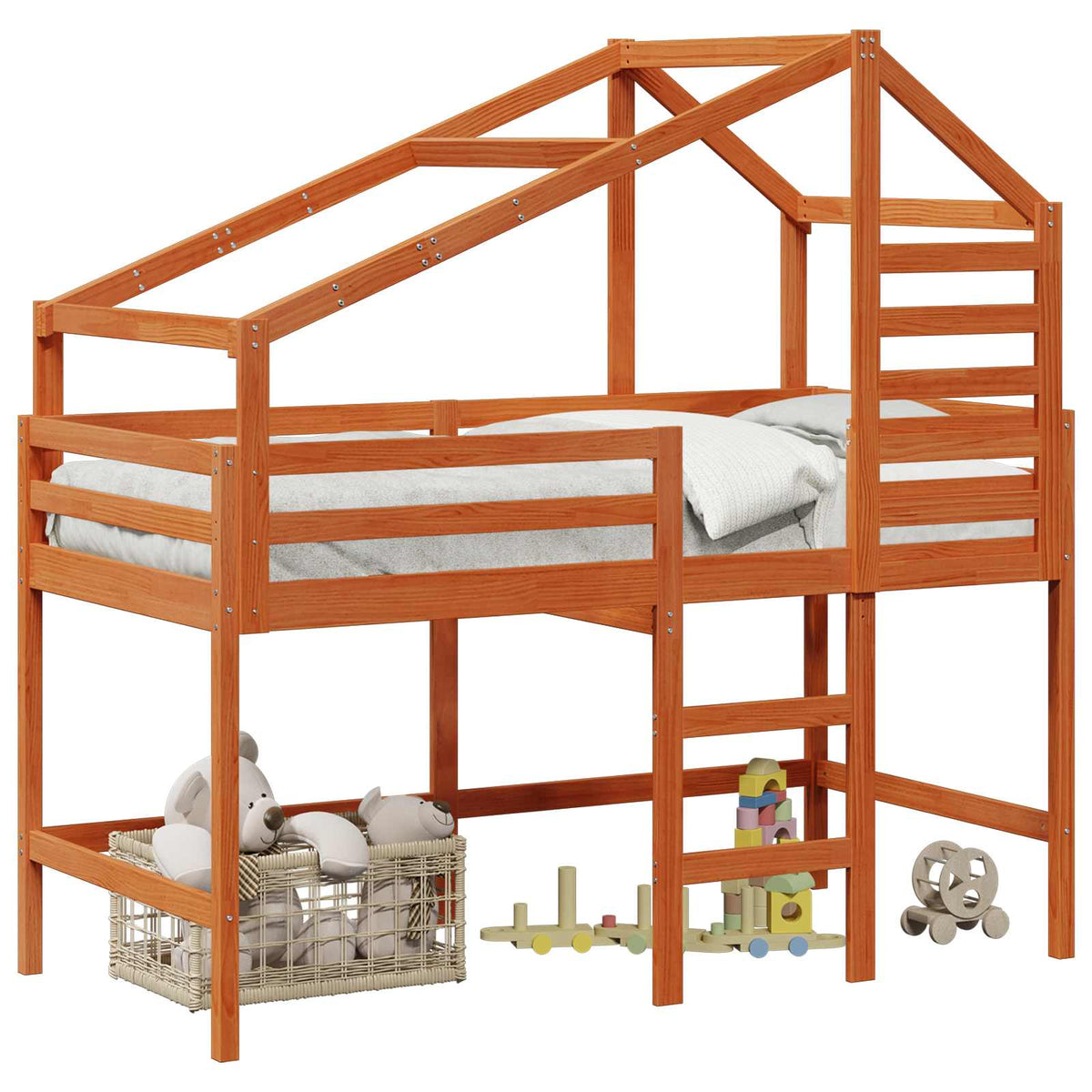 vidaXL Loft Bed Frame Wax Brown 90 x 190 cm Solid Pine Wood 2