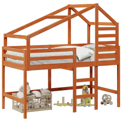 vidaXL Loft Bed Frame Wax Brown 90 x 190 cm Solid Pine Wood 2