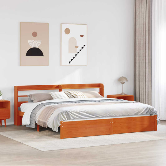 vidaXL Bed Frame with Shelf Wax Brown 180 x 200 cm Solid Pine Wood 1