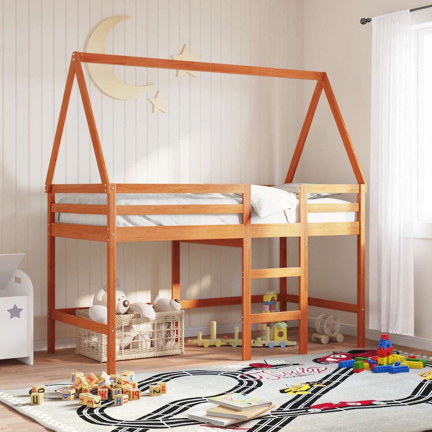 vidaXL Loft Bed Frame Wax Brown 90 x 190 cm Solid Pine Wood 1