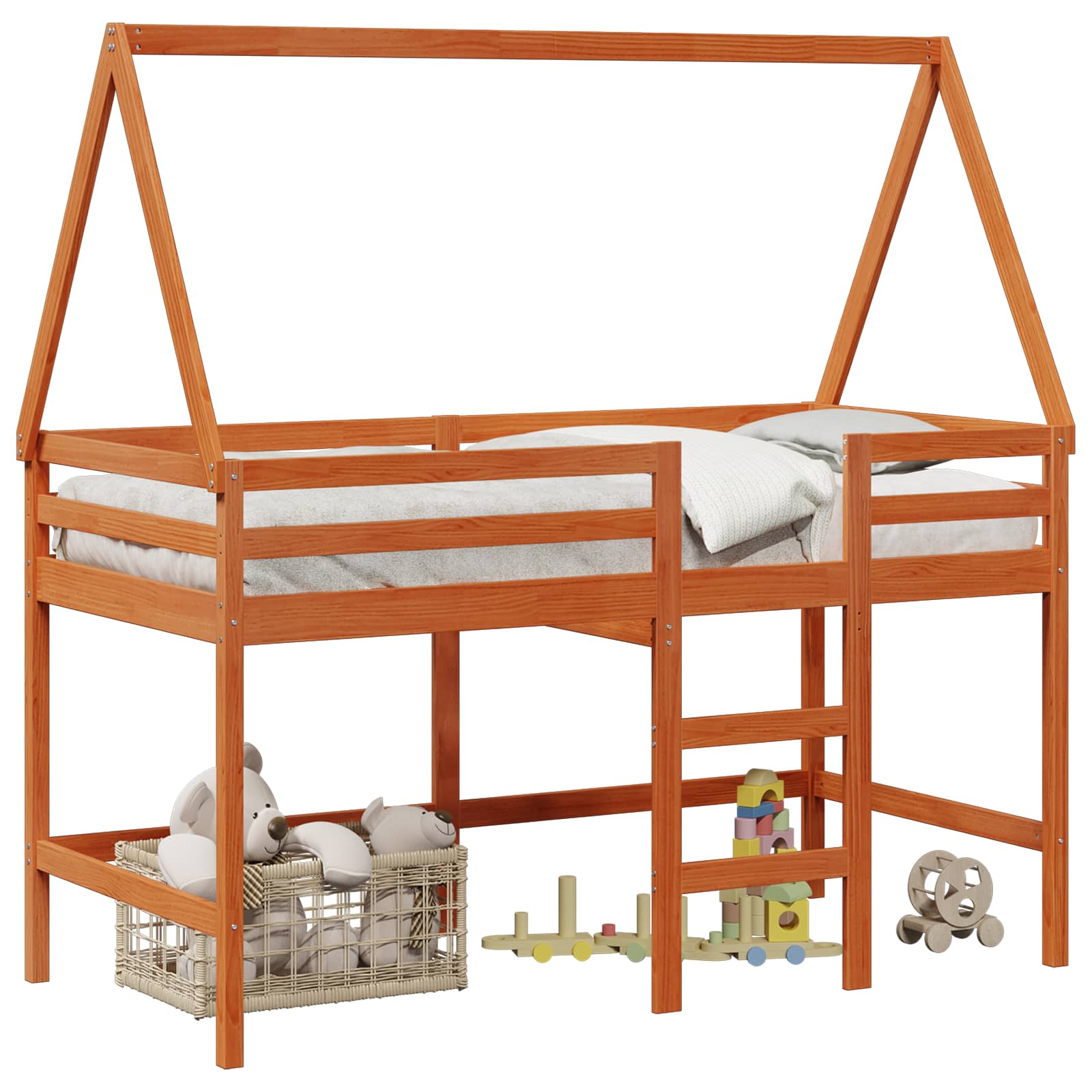 vidaXL Loft Bed Frame Wax Brown 90 x 190 cm Solid Pine Wood 2