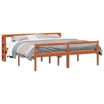 vidaXL Bed Frame with Shelf 2 pcs Wax Brown Solid Pine Wood 2