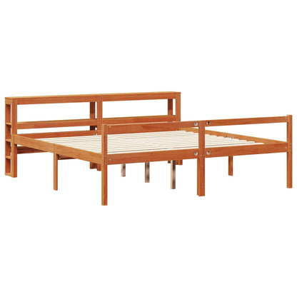 vidaXL Bed Frame with Shelf 2 pcs Wax Brown Solid Pine Wood 5