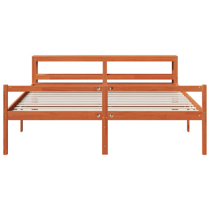 vidaXL Bed Frame with Shelf 2 pcs Wax Brown Solid Pine Wood 6