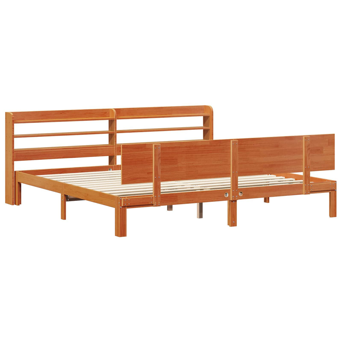 vidaXL Bed Frame with Shelf 2 pcs Wax Brown Solid Pine Wood 5