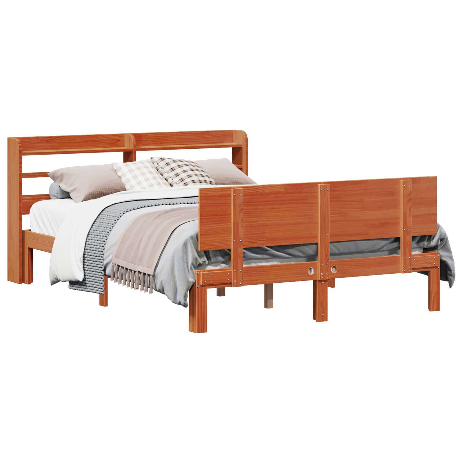 vidaXL Bed Frame with Shelf 2 pcs Wax Brown Solid Pine Wood 2