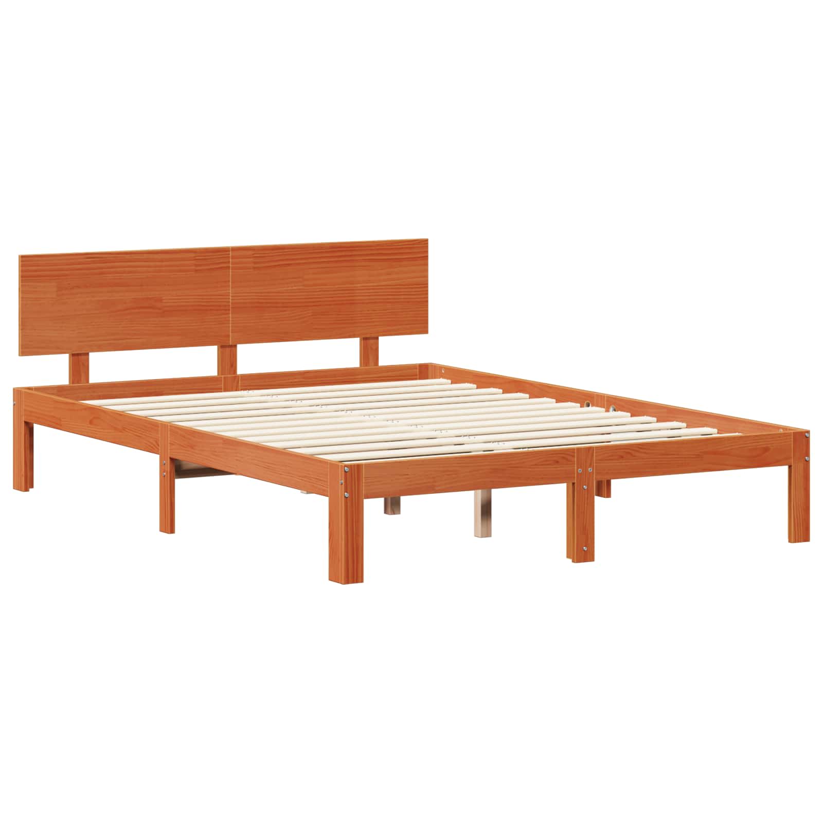 vidaXL Bed Frame with Shelf 2 pcs Wax Brown Solid Pine Wood 3