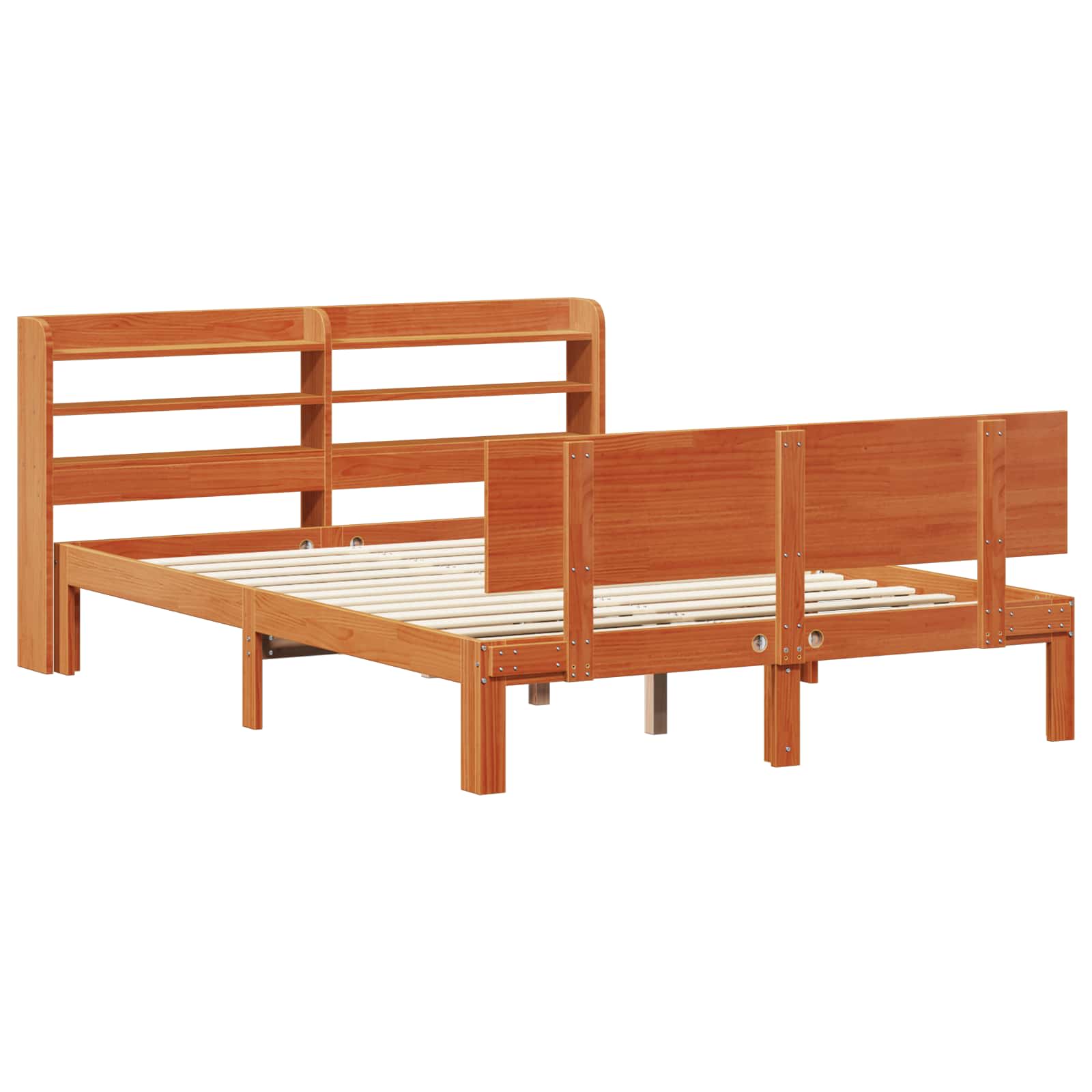 vidaXL Bed Frame with Shelf 2 pcs Wax Brown Solid Pine Wood 5
