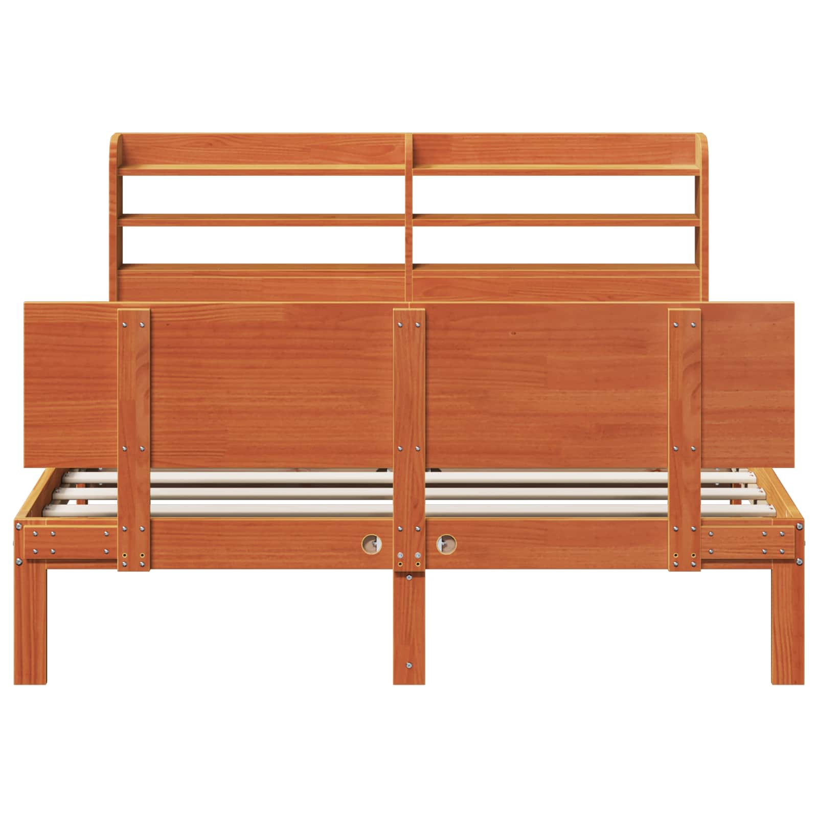 vidaXL Bed Frame with Shelf 2 pcs Wax Brown Solid Pine Wood 6
