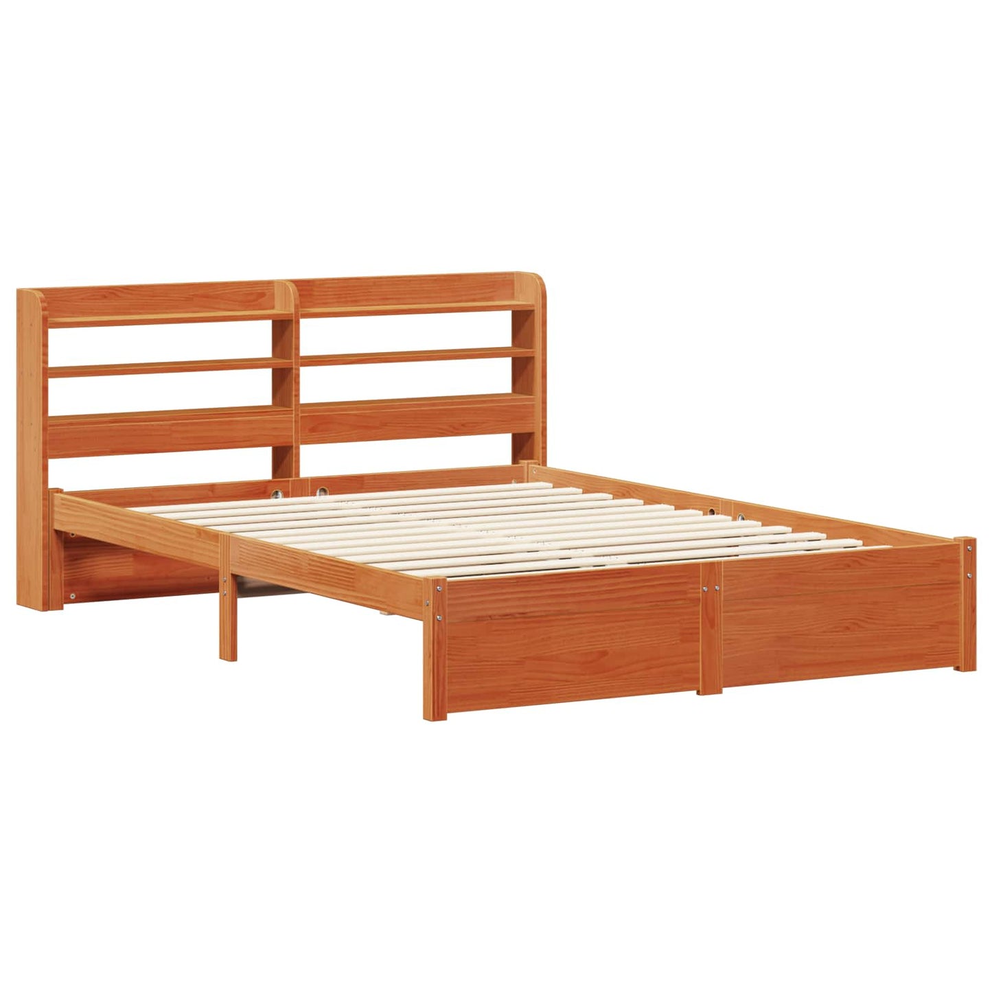 vidaXL Bed Frame with Shelf Wax Brown 160 x 200 cm Solid Pine Wood 5