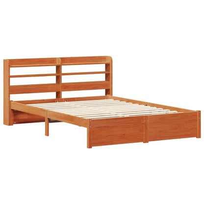 vidaXL Bed Frame with Shelf Wax Brown 160 x 200 cm Solid Pine Wood 5