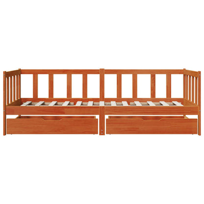 vidaXL Daybed with Drawer with Wheel 3 pcs Wax Brown Solid Pine Wood 6
