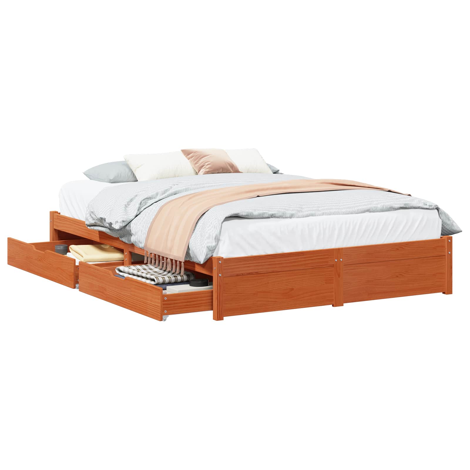 vidaXL Bed Frame with Drawer 3 pcs Wax Brown Solid Pine Wood 2